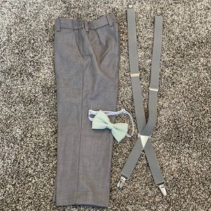 Boys slacks + suspenders + bow tie